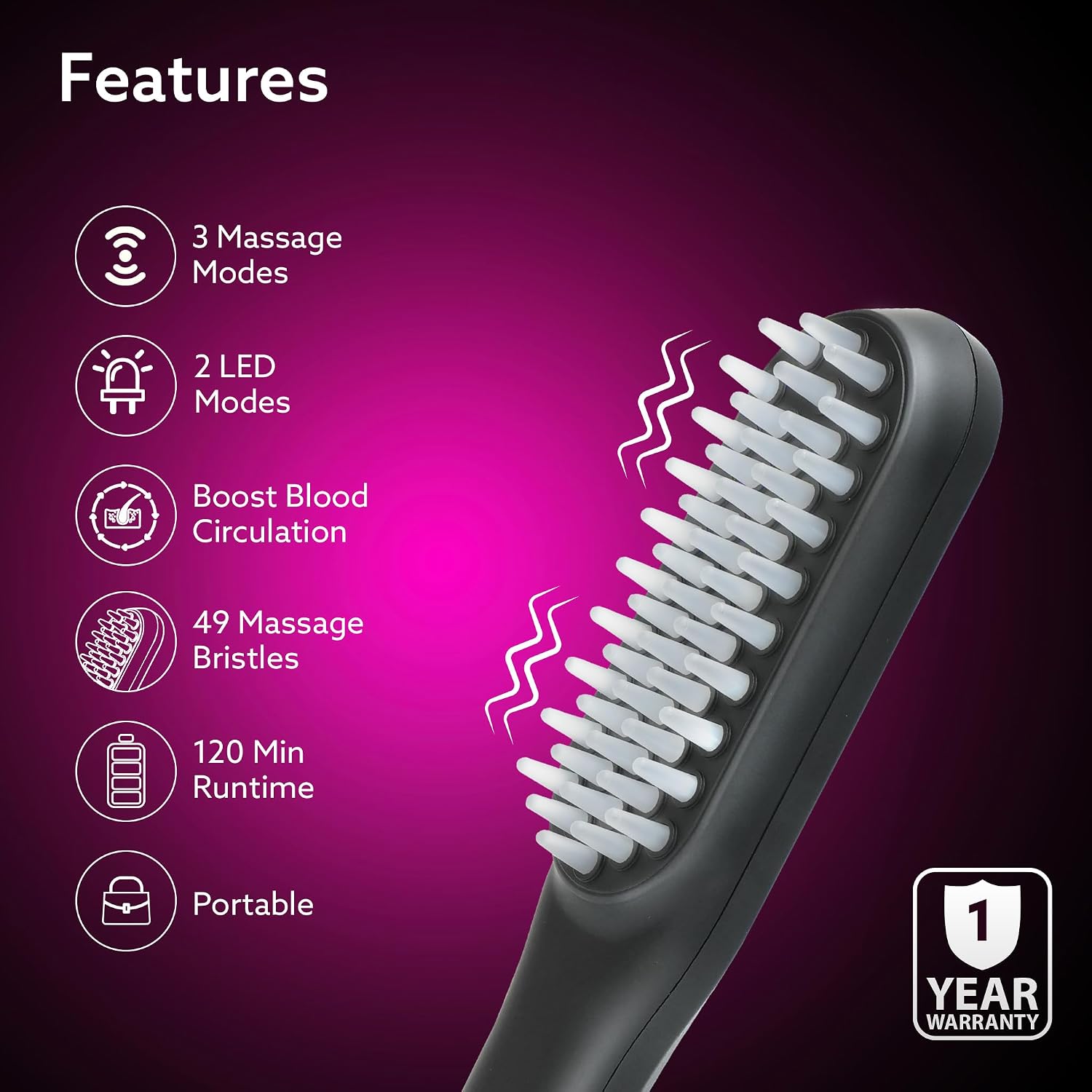AGARO Rechargeable LED Hair Therapy Comb for Men & Women, Red & Blue Light Scalp Treatment
