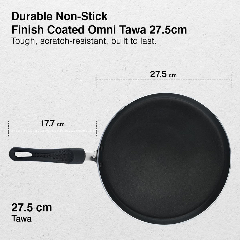 Prestige Omega Select Plus Aluminium Non-Stick Omni Tawa with Sleeve Packing Dia 27.5 cm, Black