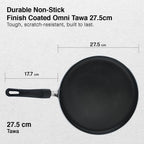 Prestige Omega Select Plus Aluminium Non-Stick Omni Tawa with Sleeve Packing Dia 27.5 cm, Black