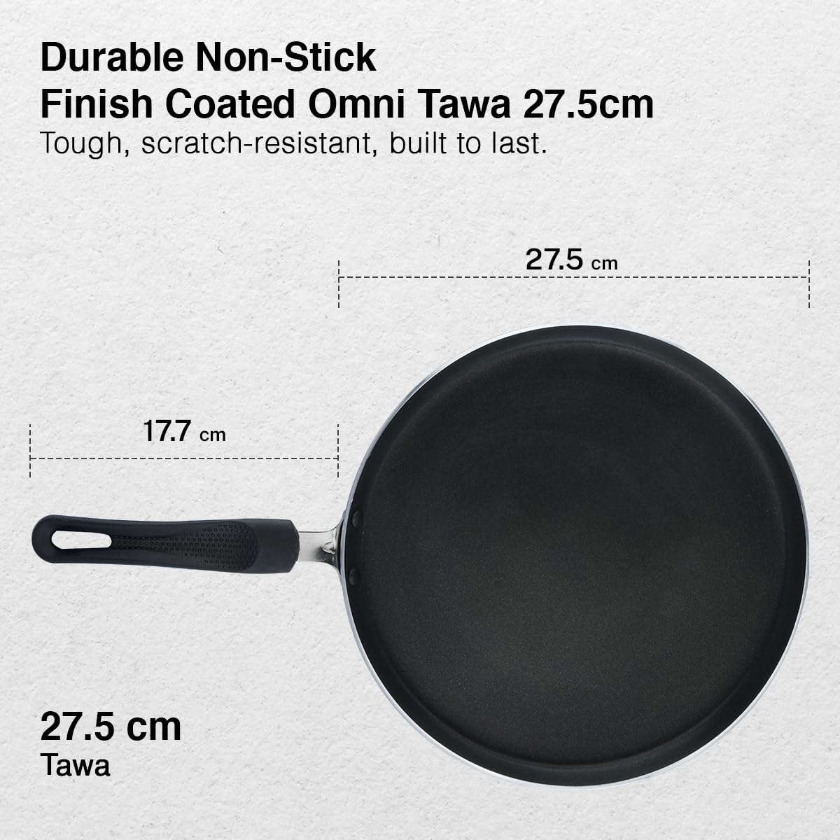 Prestige Omega Select Plus Aluminium Non-Stick Omni Tawa with Sleeve Packing Dia 27.5 cm, Black