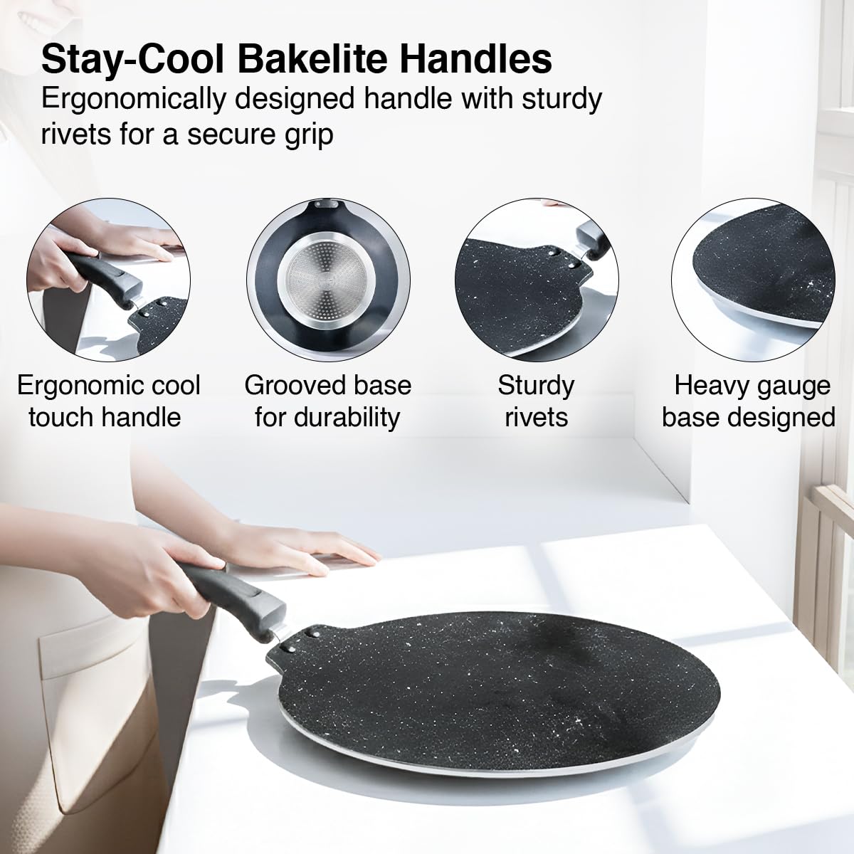 Prestige Omega Granite Non-Stick Dosa Tawa 30cm | Extra Thick Base (4.88 mm) | 5-Layer Coating | Gas & Induction Compatible |