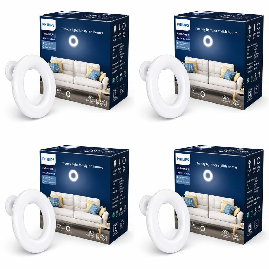 PHILIPS 18W B22 LED O - Bulb | OrbitGlow O Shape Bulb For Home, Office & Commercial Spaces | Colour : Cool Day Light, Pack of 4
