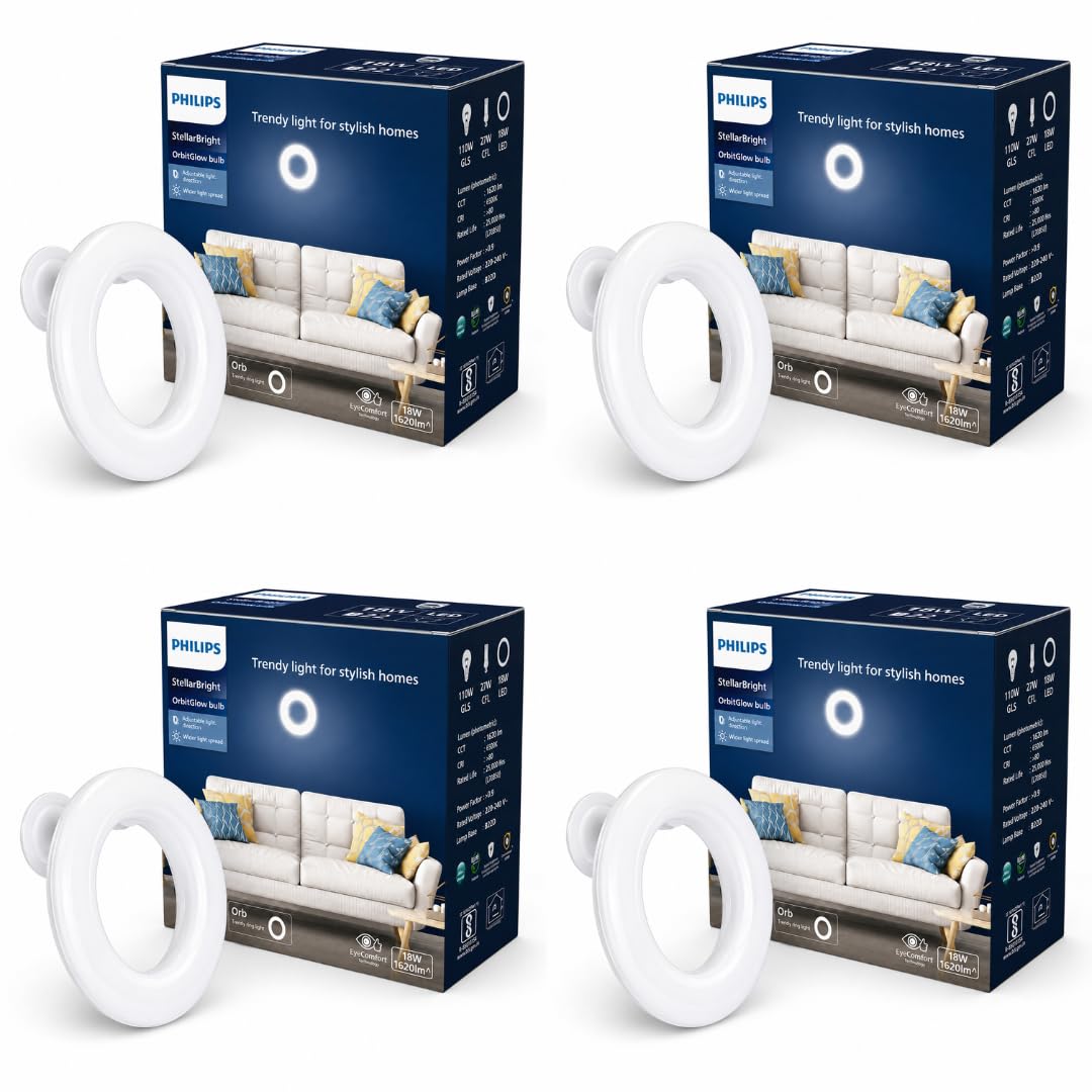 PHILIPS 18W B22 LED O - Bulb | OrbitGlow O Shape Bulb For Home, Office & Commercial Spaces | Colour : Cool Day Light, Pack of 4