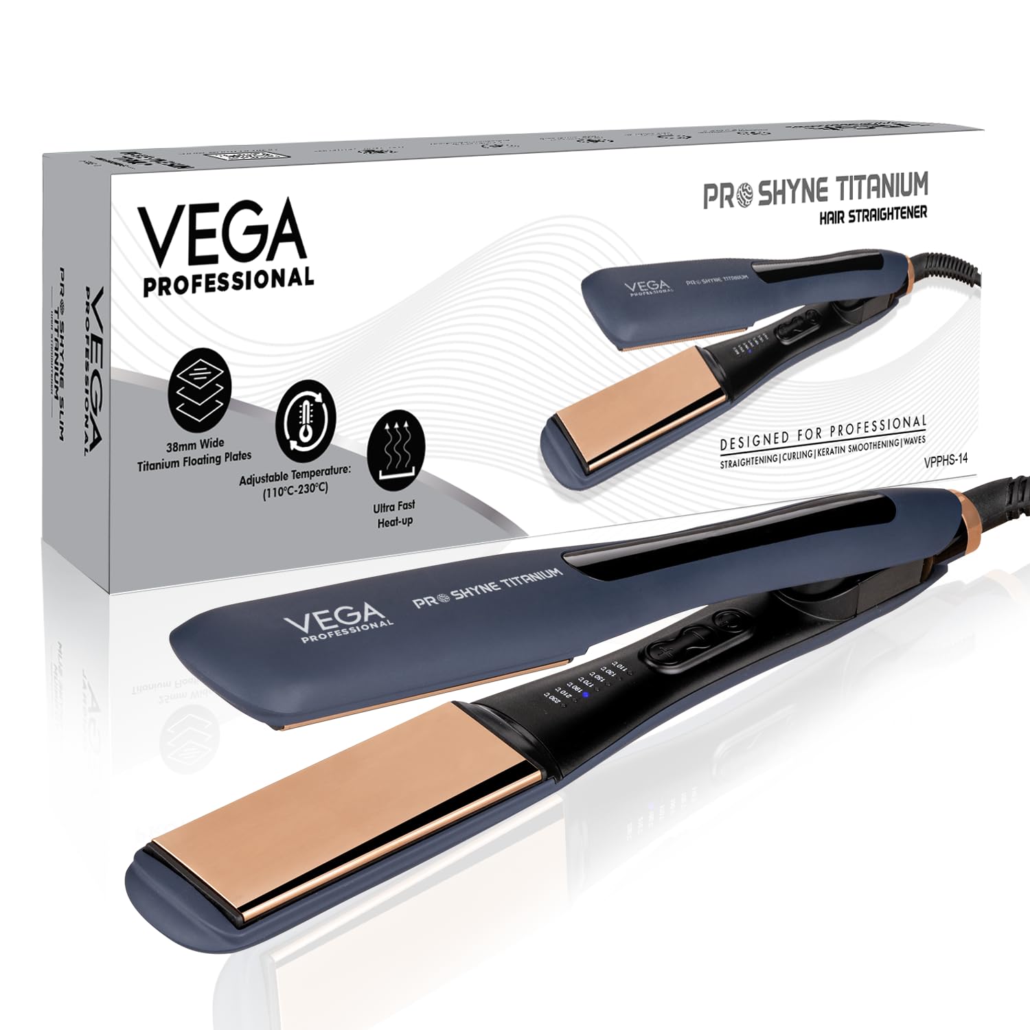 VEGA PROFESSIONAL Pro-Shine Titanium Hair Straightener with 38mm Wide