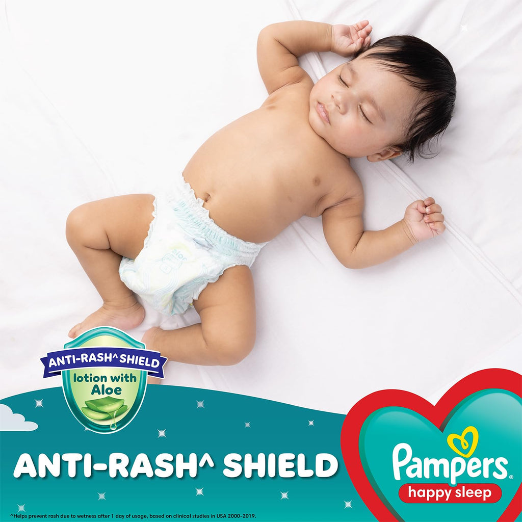 Pampers Happy Sleep Pant Style Baby Diapers, Medium (M), 100 Count, 1 Pampers : 1 Night Sleep, with Anti Rash Shield, 7-12 Kg Diapers