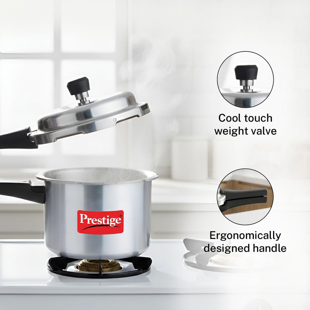 Prestige 3 Litre Aluminium Popular Outerlid Pressure Cooker | Virgin Aluminium| Gas Compatible|Controlled Gasket Release System|5 years warranty|ISI Certified
