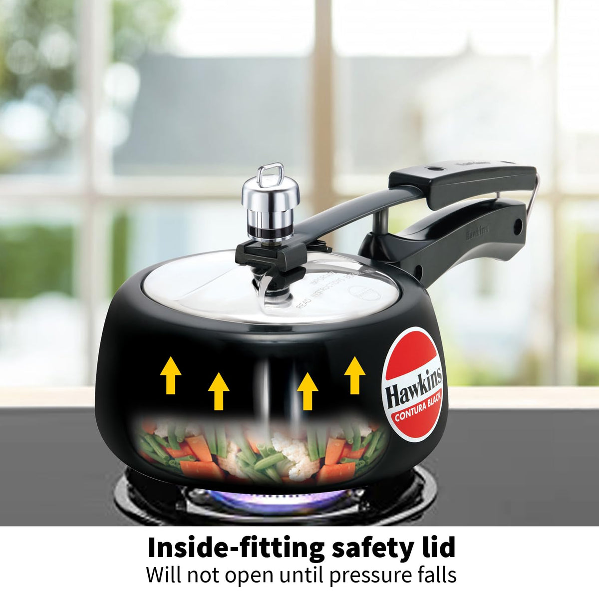 Hawkins 2 Litre Contura Black Pressure Cooker, Hard Anodised Inner Lid Cooker, Handi Cooker, Black (CB20)
