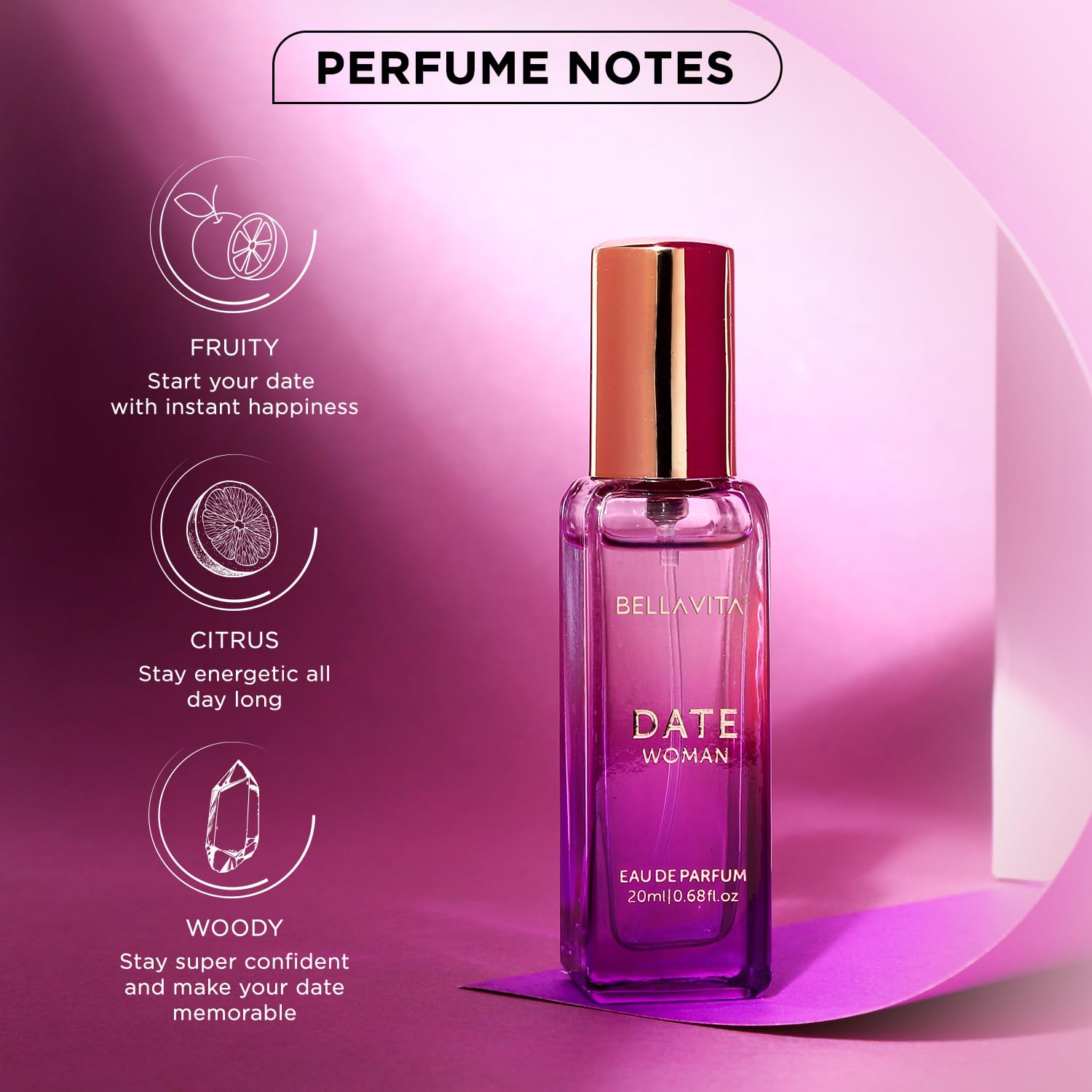 Bella Vita Luxury Date Woman | Long Lasting Perfume | Perfume for Woman | EDP 20ml | Pink Pepper, Jasmine & Vanilla | Floral & Fruity Premium Fragrance