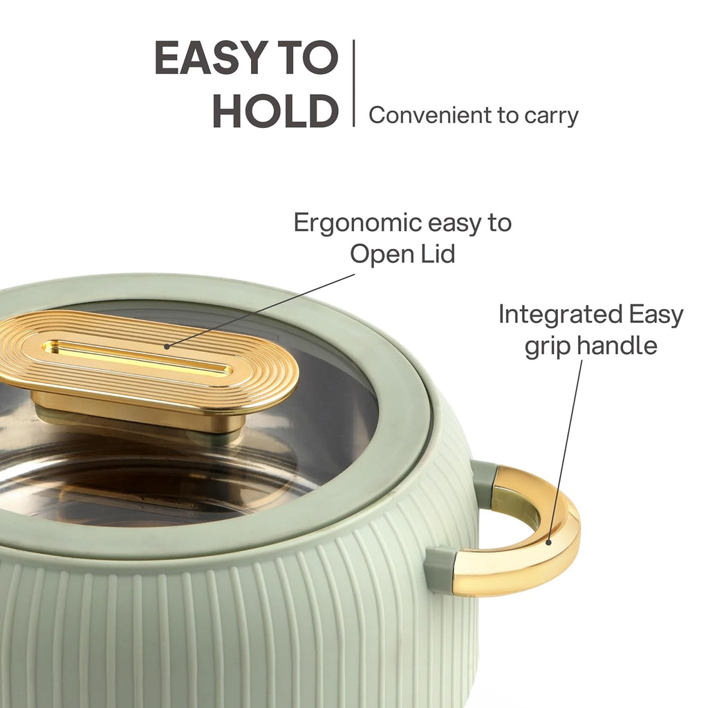 CELLO Castella Deluxe 2500 Insulated Steel Casserole Hot Box for Kitchen 2500 ml, Green |