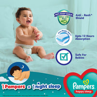 Pampers Happy Sleep Pant Style Baby Diapers, Medium (M), 100 Count, 1 Pampers : 1 Night Sleep, with Anti Rash Shield, 7-12 Kg Diapers