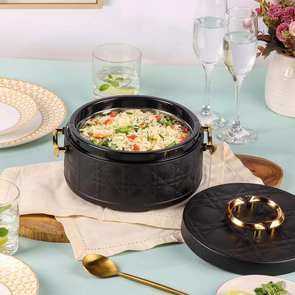 CELLO Ornetto 2000 Insulated Steel Casserole Hot Box For Kitchen 2000 ml Black |