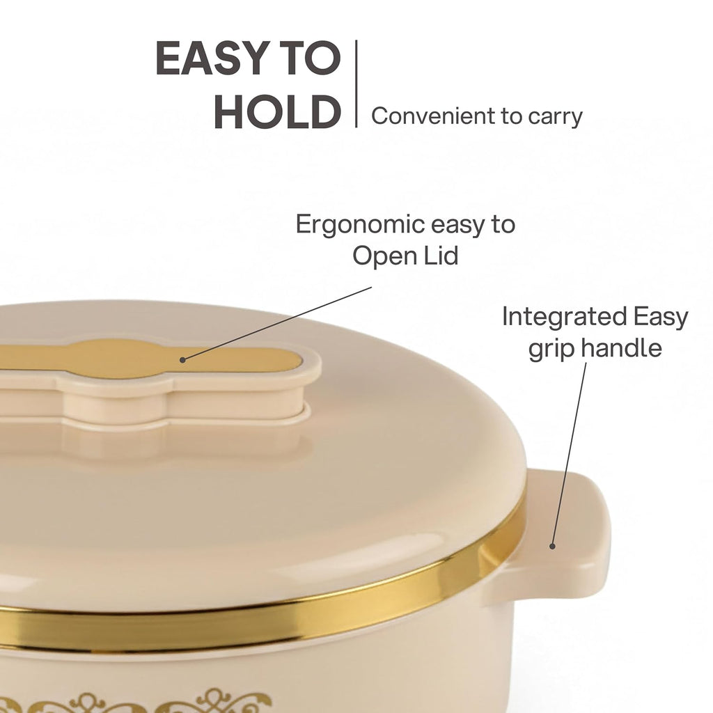CELLO Exotic Casserole Hot Pot Box Case Set of 3 Pcs For Kitchen, Cream (500ml, 1000ml, 1500ml) |