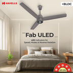Havells FAB BLDC LED Ceiling Fan 1200 mm, 5 star, LED Speed Indicator, 380 RPM, Up to 65% Savings,Reverse Rotation,4 Speed Modes,Low Wattage 30W, Low Noise,Air Flow:235 CMM, 3 Year Warranty,Stone Grey