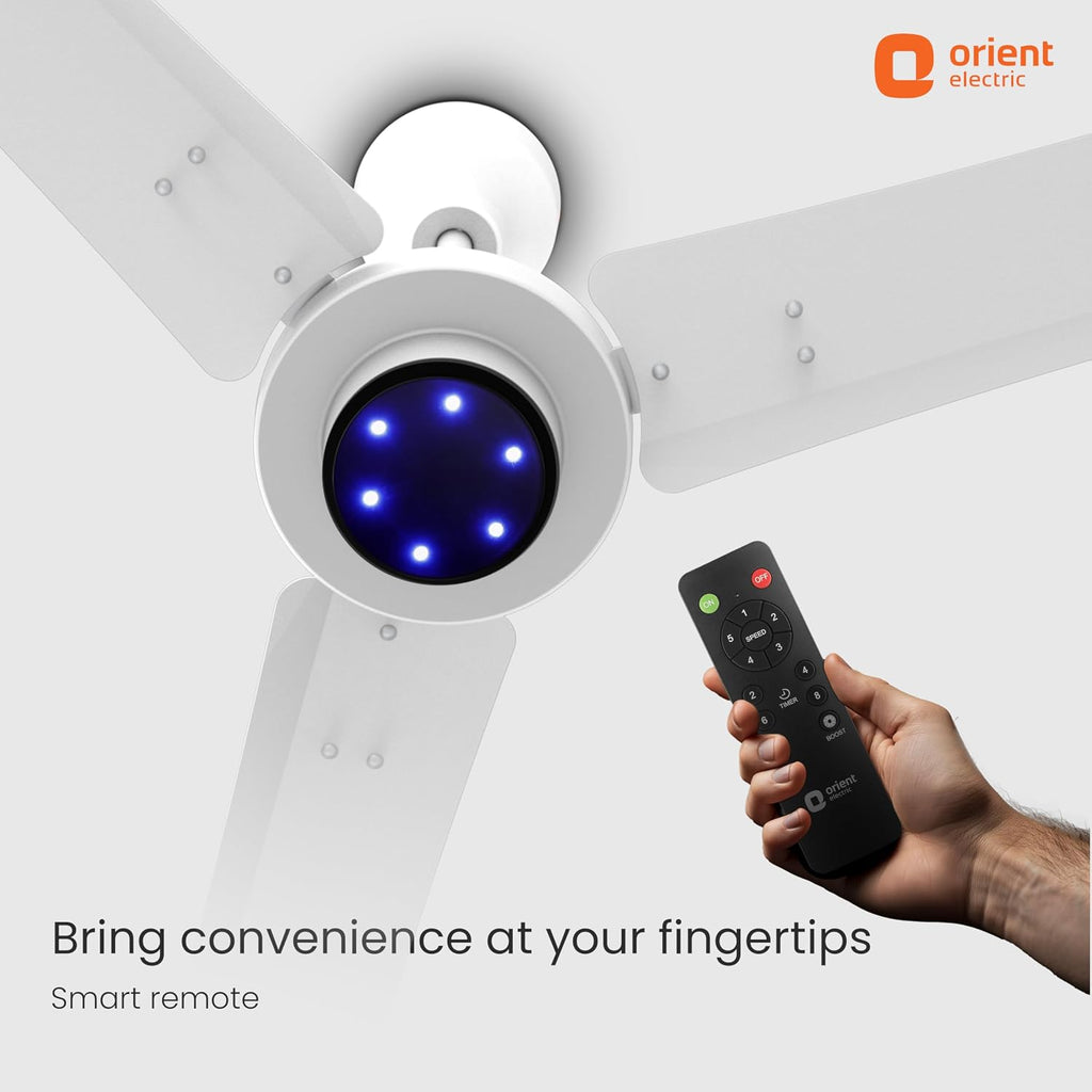 Orient Electric I Tome Pro 900 mm BLDC Ceiling Fan with Remote | BEE 5-star rated Energy Saving Fan | 3-year warranty by Orient | (White)