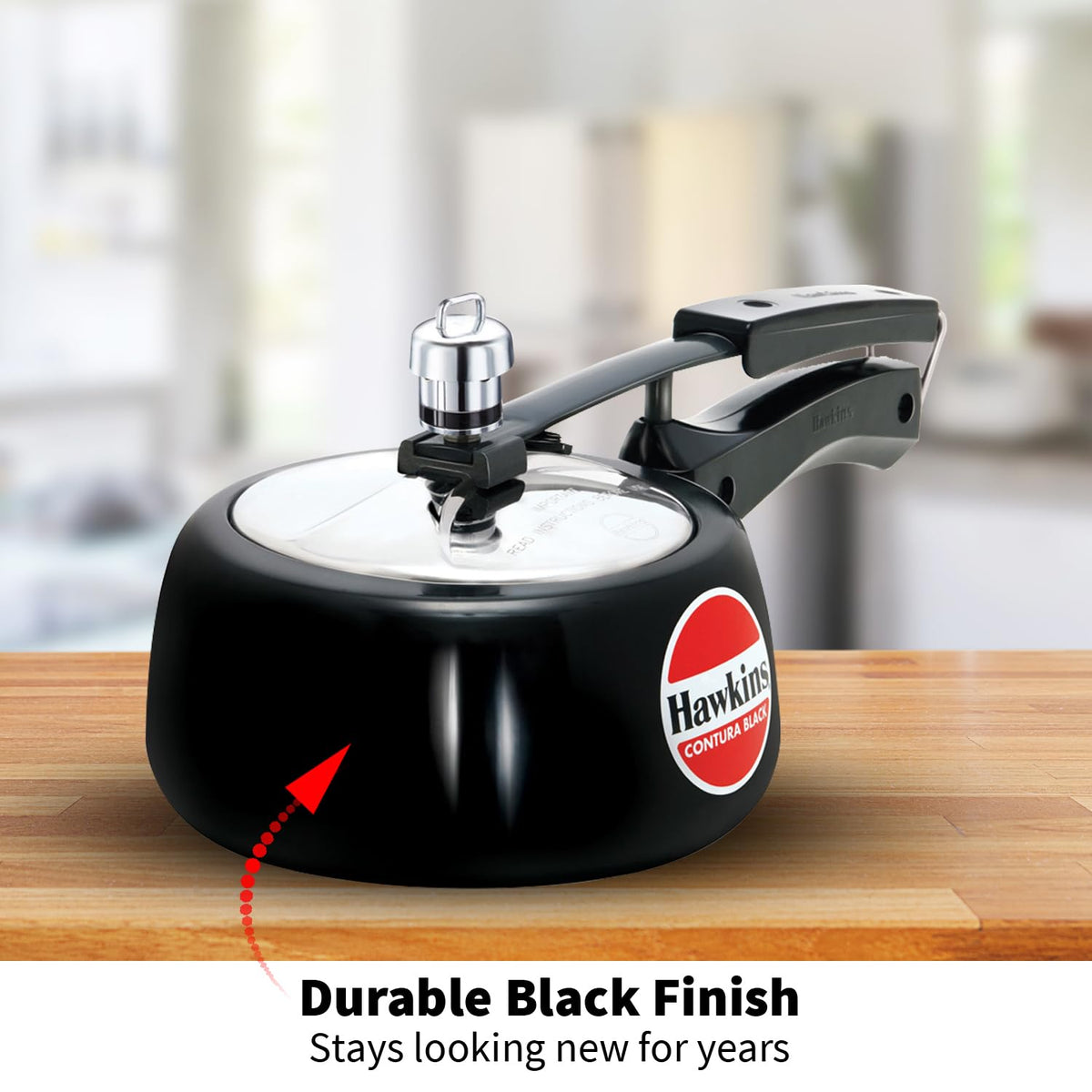 Hawkins 1.5 Litre Contura Black Pressure Cooker, Hard Anodised Inner Lid Cooker, Baby Cooker, Black(CB15)