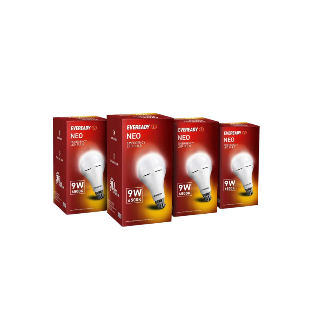 EVEREADY 9W Emergency Inverter LED Bulb, Rechargeable, B22, Pack of 4 | 3 Hours Battery Backup, Ideal for Powercuts, Cool Day Light (6500K)