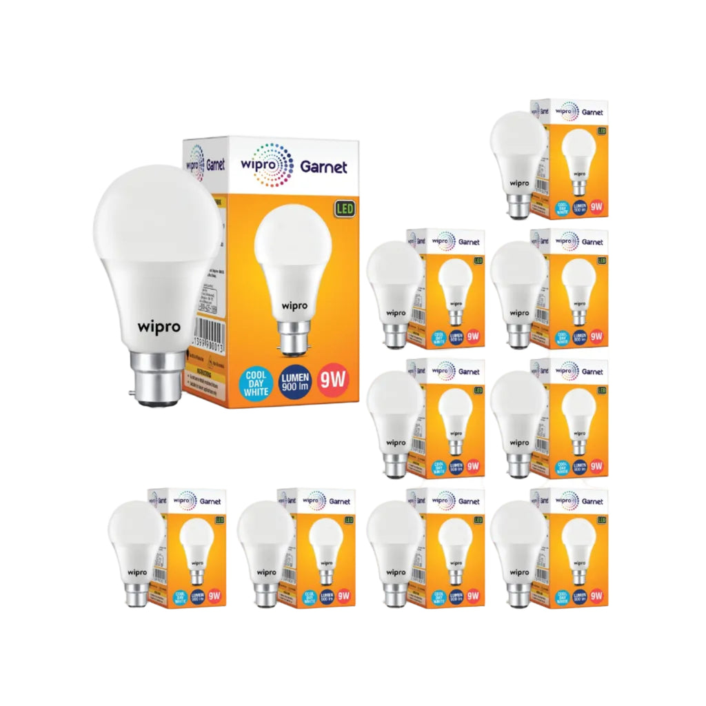 wipro Garnet 9W LED Bulb for Home & Office |Cool Day White (6500K) | B22 Base|220 Degree Light Coverage |4Kv Surge Protection |400V High Voltage...
