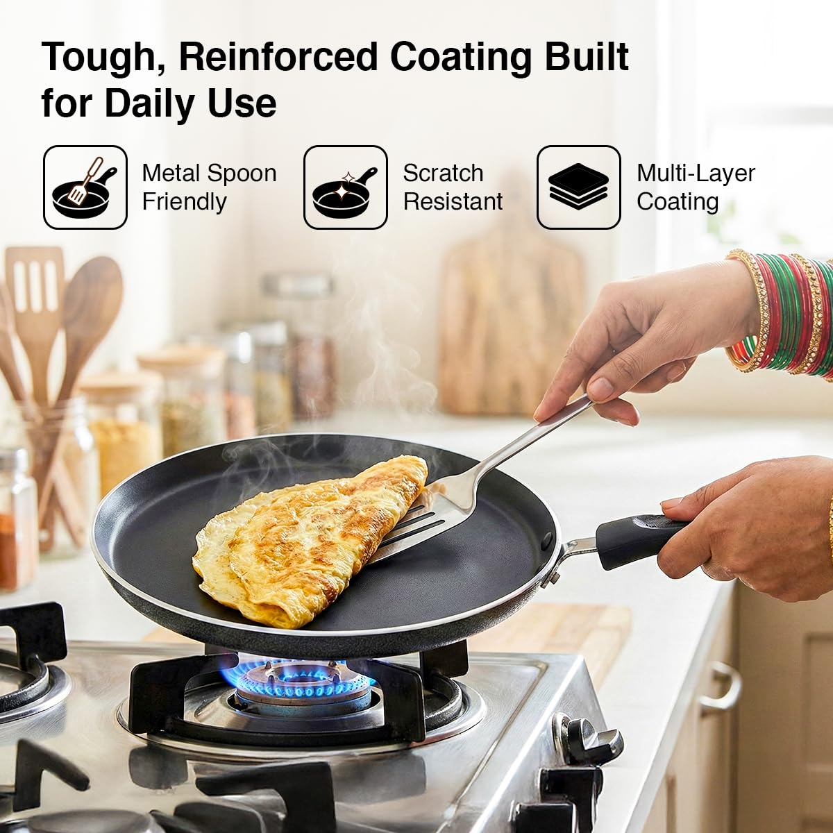 Prestige Omega Select Plus Aluminium Non-Stick Omni Tawa with Sleeve Packing Dia 27.5 cm, Black