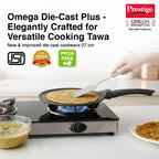 Prestige Omega Die-Cast Plus Aluminium Non-Stick Tawa 27 cm, Black