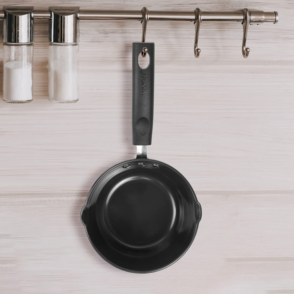Vinod Black Pearl Hard Anodised American Non Stick Saucepan - 1 Litre, 14cm | 3.25mm Thickness | Metal Spoon Friendly | Easy to Pour | 2 Year Warranty | Toxin Free - Black