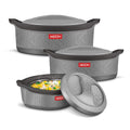 Milton Evoke Jr. Gift Set PU Insulated Inner Stainless Steel Casserole, Set of 3 (450 ml,850 ml,1240 ml), Grey