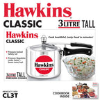 Hawkins Classic 3 Litre Pressure Cooker | Straight Body, Tall Design | Gas Compatible | Ideal for 3–4 persons | ISI Certified | 5 Year Guarantee | Silver (CL3T)