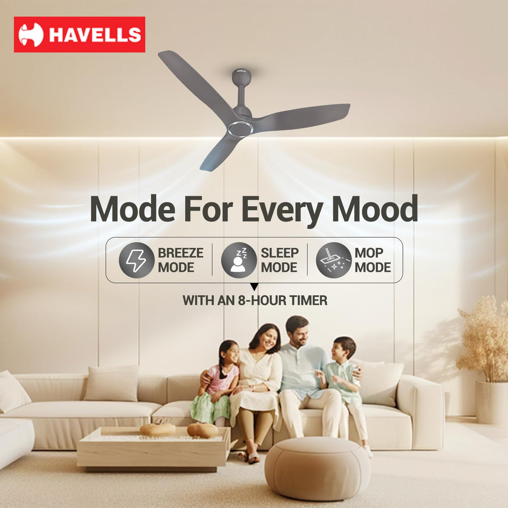 Havells Stealth Slim BLDC 1200 mm Ceiling Fan | Remote Controlled, High Air Delivery Fan | 5 Star Rated, Upto 50% Energy Saving, Reverse Rotation, 2 Year Brand Warranty | (Pack of 1, Stone Grey)