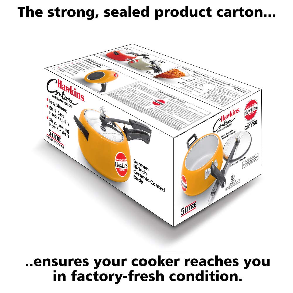Hawkins Ceramic- Coated Contura 5L Mustard Yellow Aluminium Inner Lid Pressure Cooker