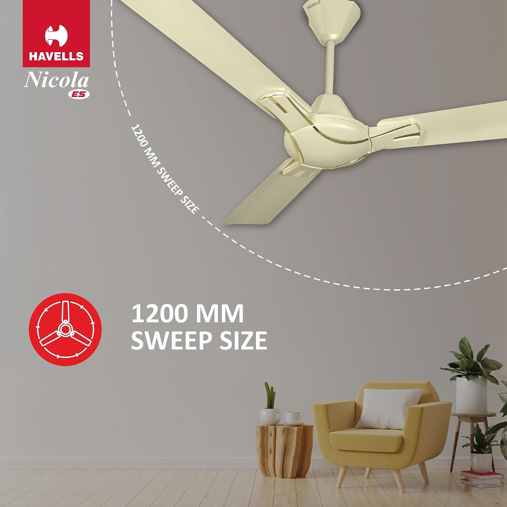 Havells 1200Mm Nicola Energy Saving Ceiling Fan (Pearl Ivory, Pack Of 1) 2 Star
