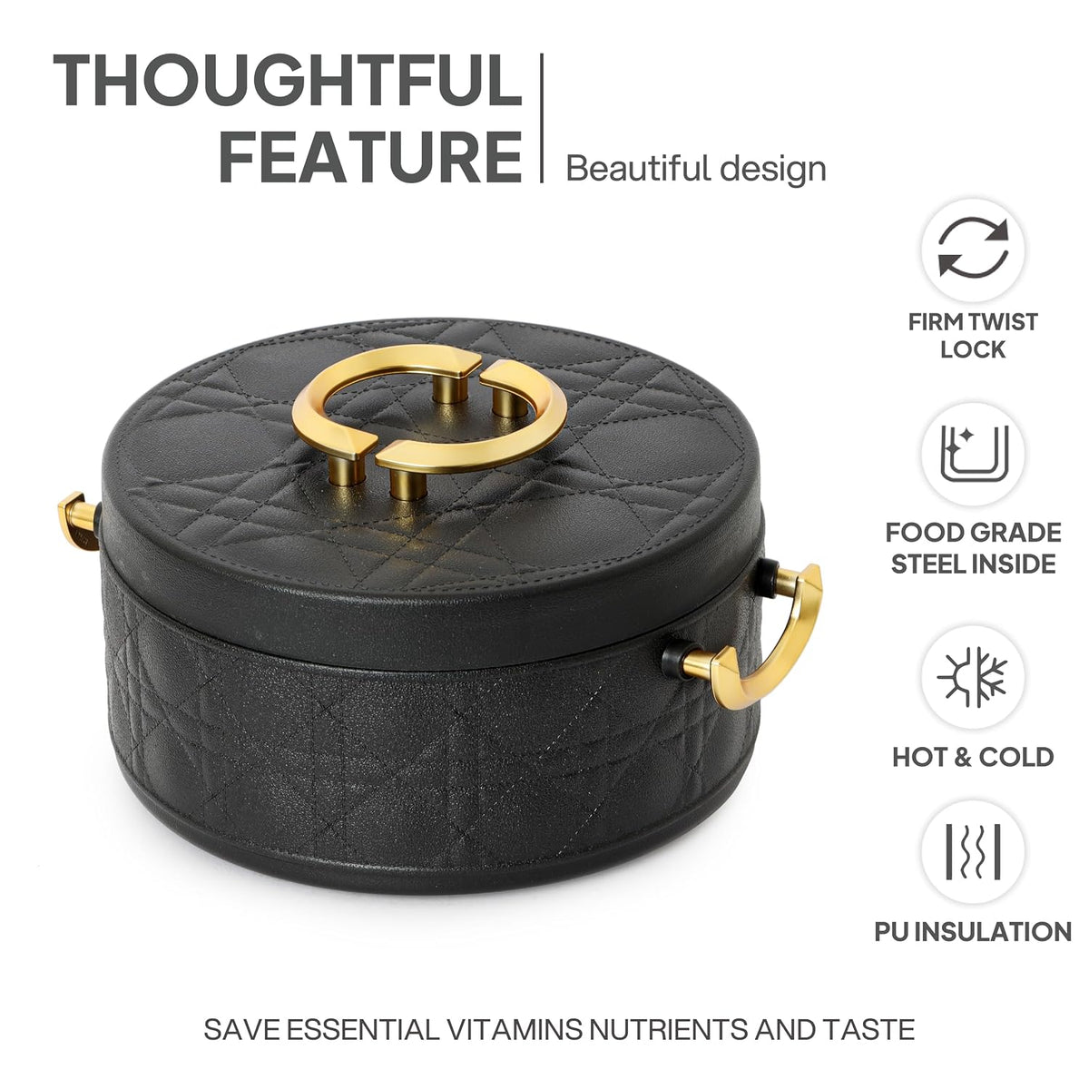 CELLO Ornetto 2000 Insulated Steel Casserole Hot Box For Kitchen 2000 ml Black |