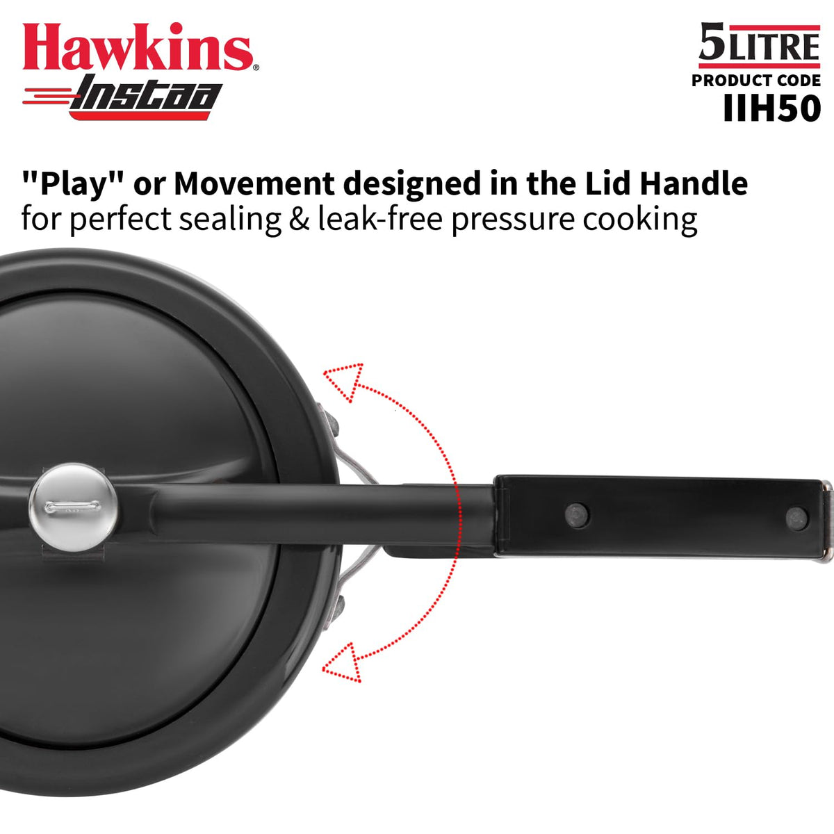 Hawkins 5 Litre Instaa Pressure Cooker, Induction Inner Lid Cooker, Tall Body Hard Anodised Cooker, Black (IIH50)