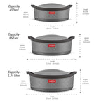 Milton Evoke Jr. Gift Set PU Insulated Inner Stainless Steel Casserole, Set of 3 (450 ml,850 ml,1240 ml), Grey