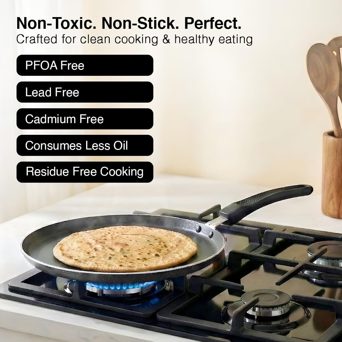 Prestige Omega Select Plus Aluminium Non-Stick Omni Tawa with Sleeve Packing Dia 27.5 cm, Black