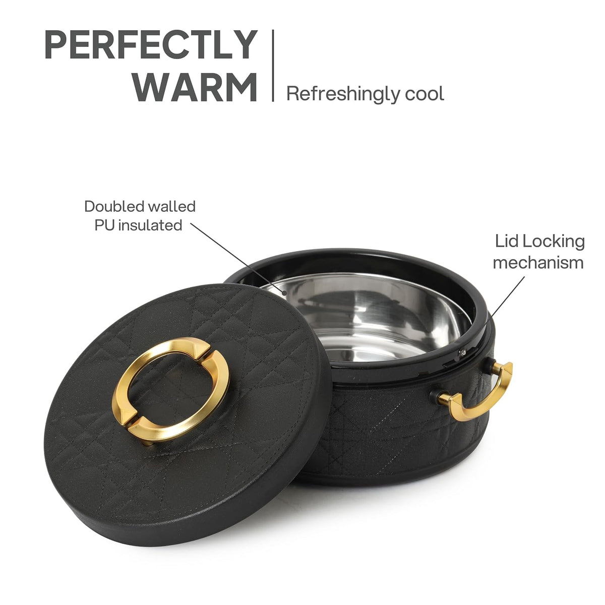 CELLO Ornetto 2000 Insulated Steel Casserole Hot Box For Kitchen 2000 ml Black |