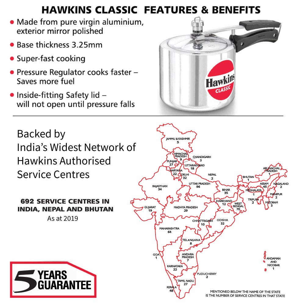 Hawkins Classic 3 Litre Pressure Cooker | Straight Body, Tall Design | Gas Compatible | Ideal for 3–4 persons | ISI Certified | 5 Year Guarantee | Silver (CL3T)