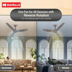 Havells Stealth Slim BLDC 1200 mm Ceiling Fan | Remote Controlled, High Air Delivery Fan | 5 Star Rated, Upto 50% Energy Saving, Reverse Rotation, 2 Year Brand Warranty | (Pack of 1, Stone Grey)