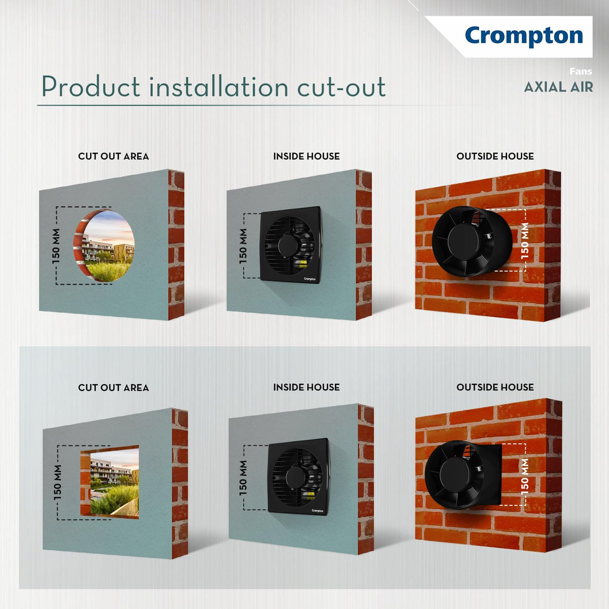 Crompton Axial Air 150 mm (6 inch) Kitchen/Bathroom/Office Exhaust (Ventilation) Fan | 1750 RPM | Low Noise | Sturdy Front Grill | Wall, Glass & Grill..
