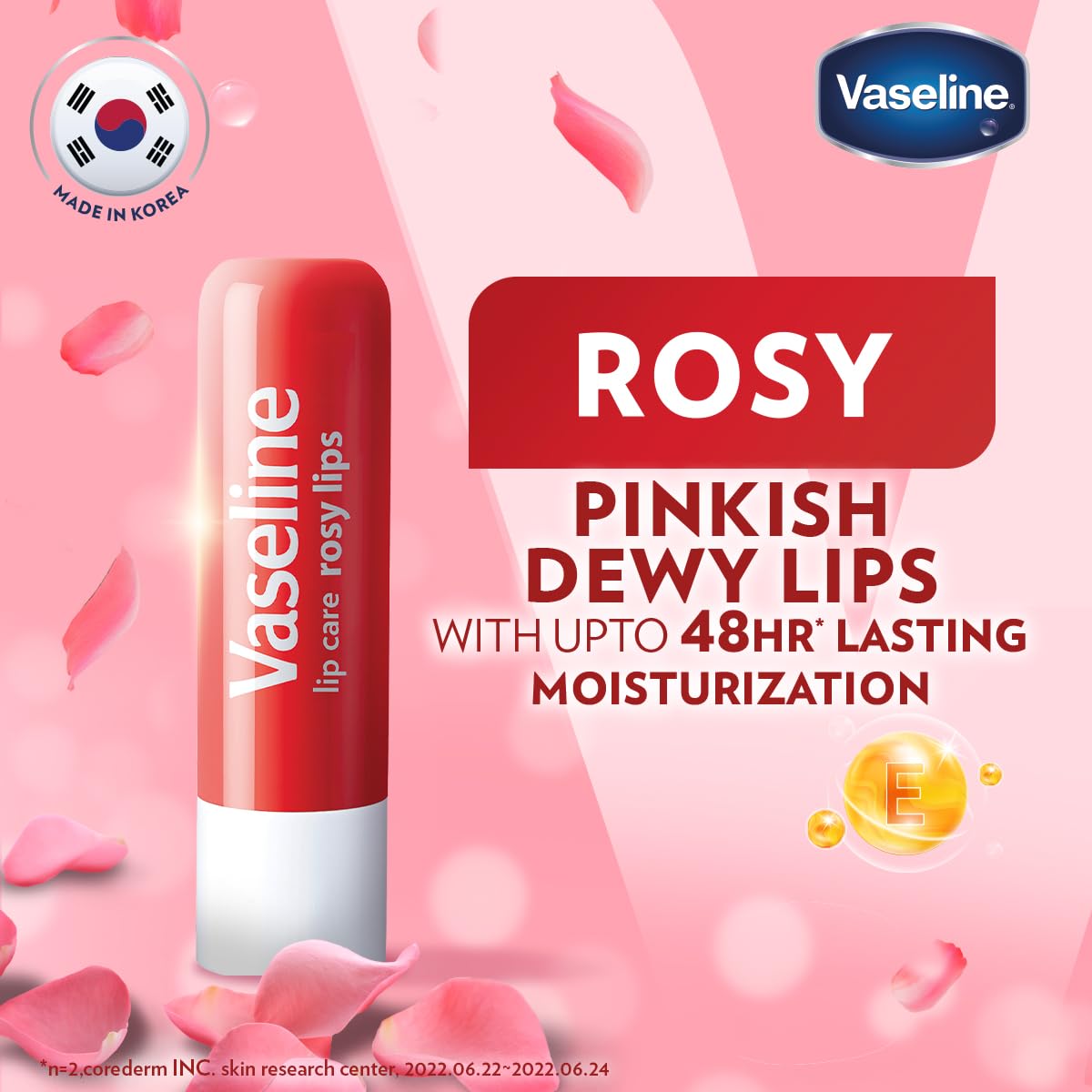 Vaseline Lip Care | Rosy Lips Tinted Lip Balm Stick | up to 48Hr moisturization | with almond oil & rose extract | made in South Korea | 4.8g