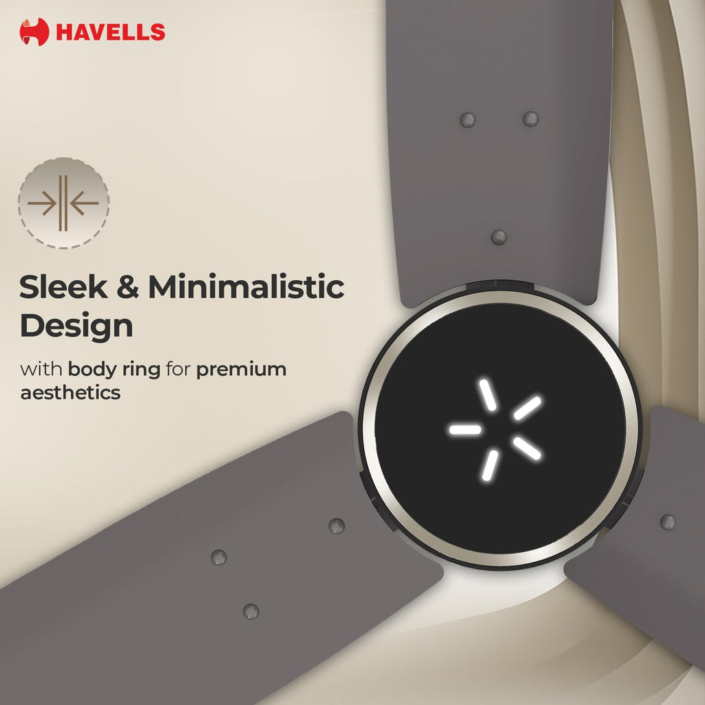 Havells FAB BLDC LED Ceiling Fan 1200 mm, 5 star, LED Speed Indicator, 380 RPM, Up to 65% Savings,Reverse Rotation,4 Speed Modes,Low Wattage 30W, Low Noise,Air Flow:235 CMM, 3 Year Warranty,Stone Grey