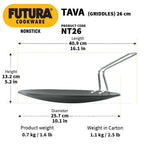 Hawkins Futura 26 cm Tava, Non Stick Tawa with Stainless Steel Handle, Black (NT26)