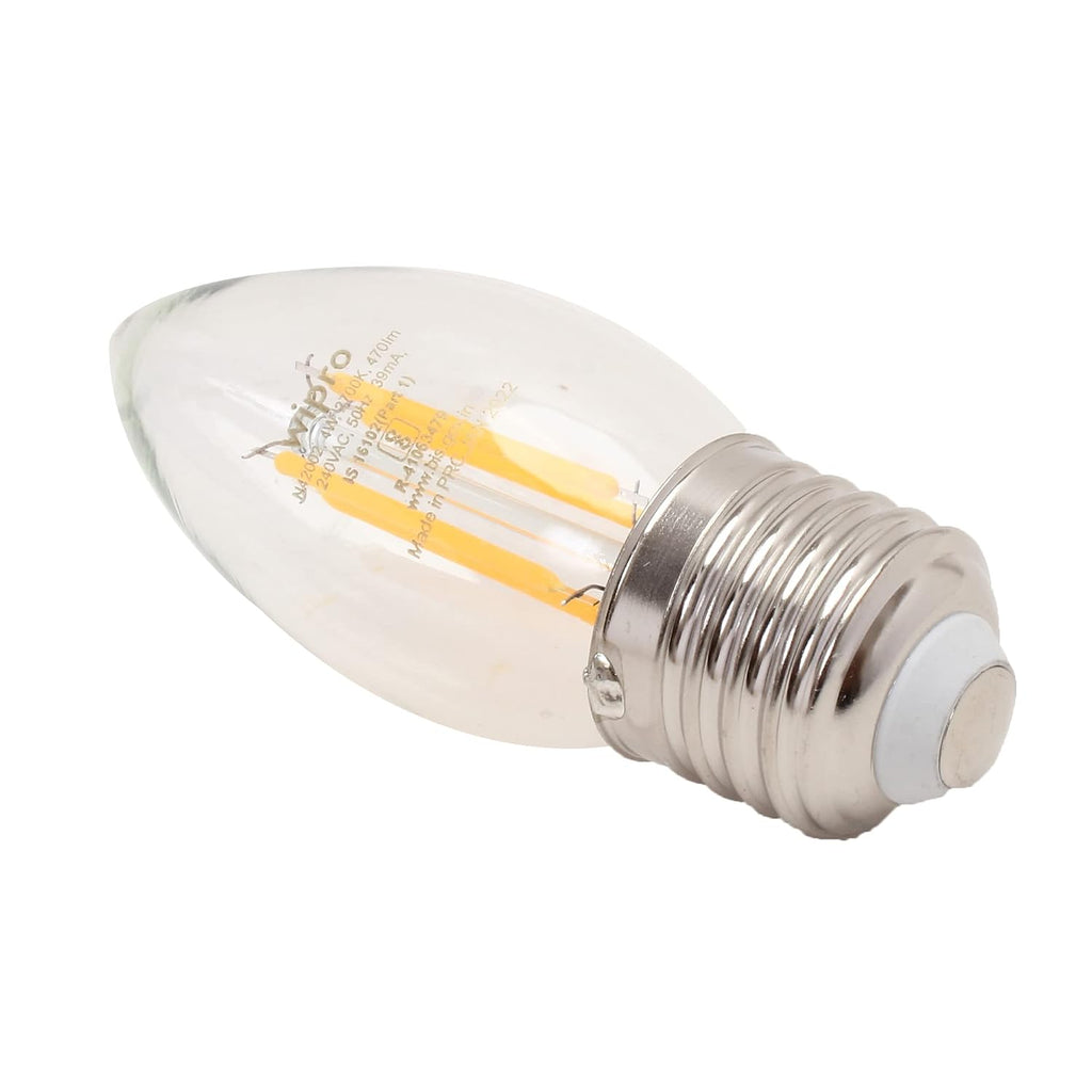 wipro Garnet 4 W E27 Base Candle Filament Bulb | Warm White (2700K) | Pack of 1 | Clear optics for sparkling effect | LED Filament Bulb for Home, office,...