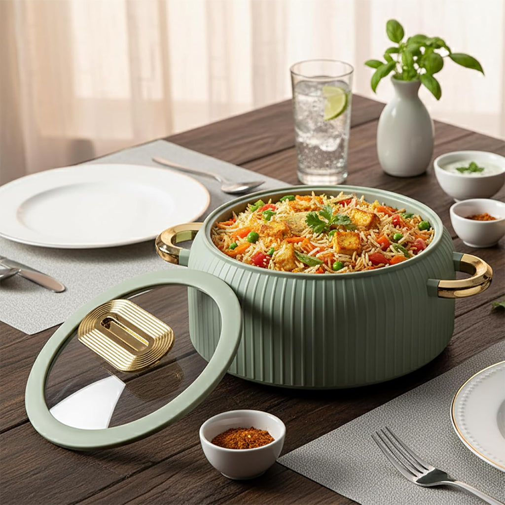 CELLO Castella Deluxe 1000 Insulated Steel Casserole Hot Box for Kitchen 1000 ml, Green |