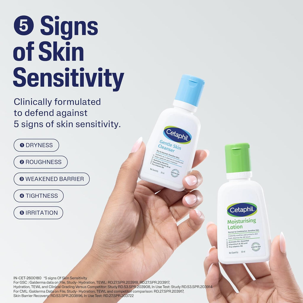 Cetaphil Travel Pack - Gentle Skin Essentials - Gentle Skin Facewash Cleanser 60ml and Moisturizing Lotion 60ml - Cleanser + Moisturizer Travel Essentials