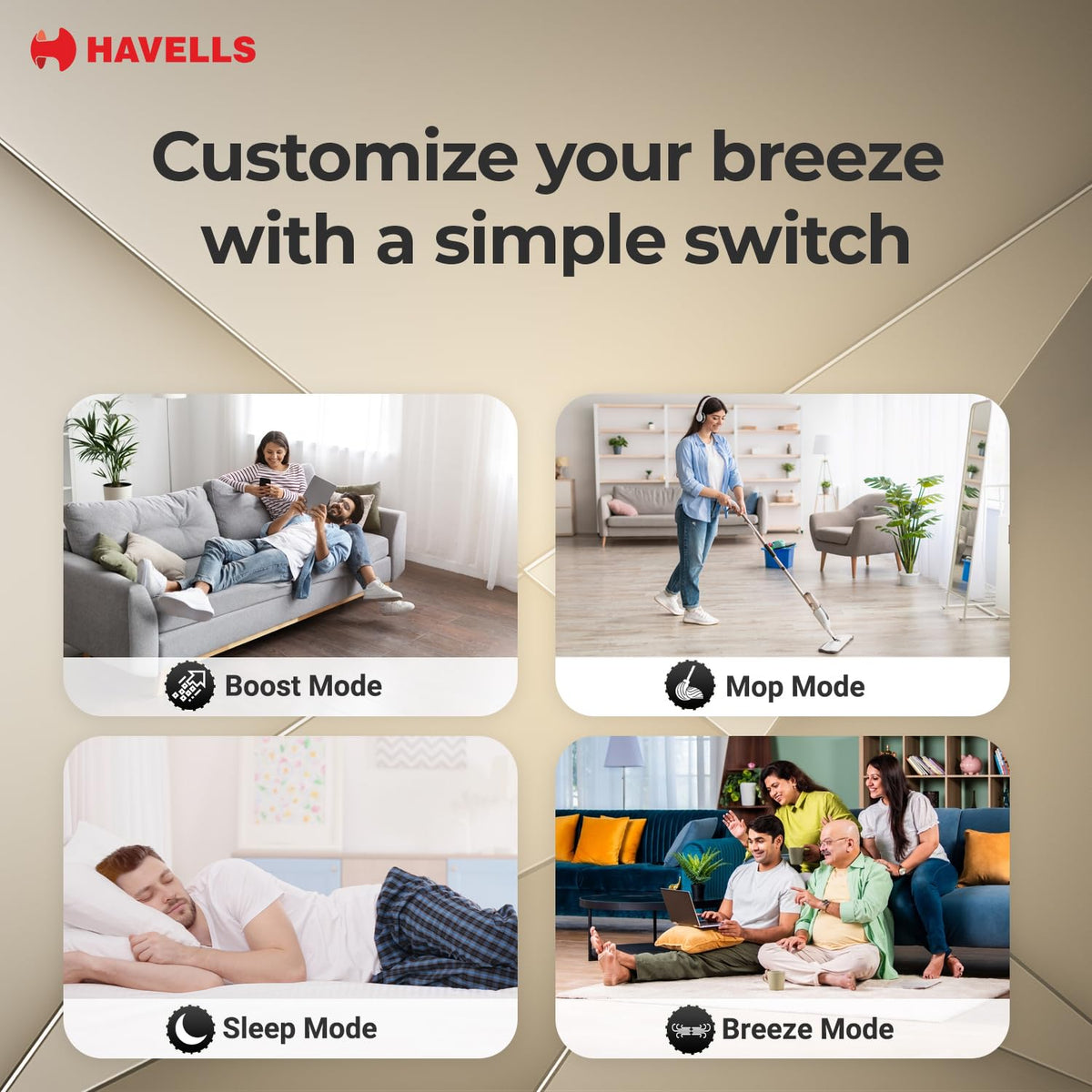 Havells FAB BLDC LED Ceiling Fan 1200 mm, 5 star, LED Speed Indicator, 380 RPM, Up to 65% Savings,Reverse Rotation,4 Speed Modes,Low Wattage 30W, Low Noise,Air Flow:235 CMM, 3 Year Warranty,Stone Grey