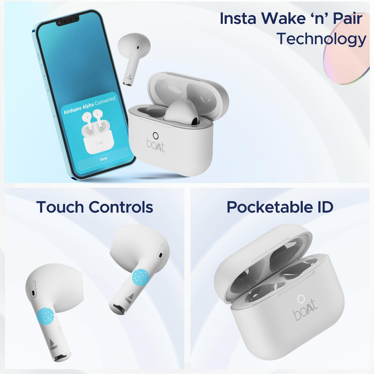 boAt Airdopes Joy, 35Hrs Battery, Fast Charge, IWP Tech, Low Latency, 2Mic ENx, Type-C Port, v5.3 Bluetooth Earbuds, TWS Ear Buds Wireless Earphones with mic (Swedish White)