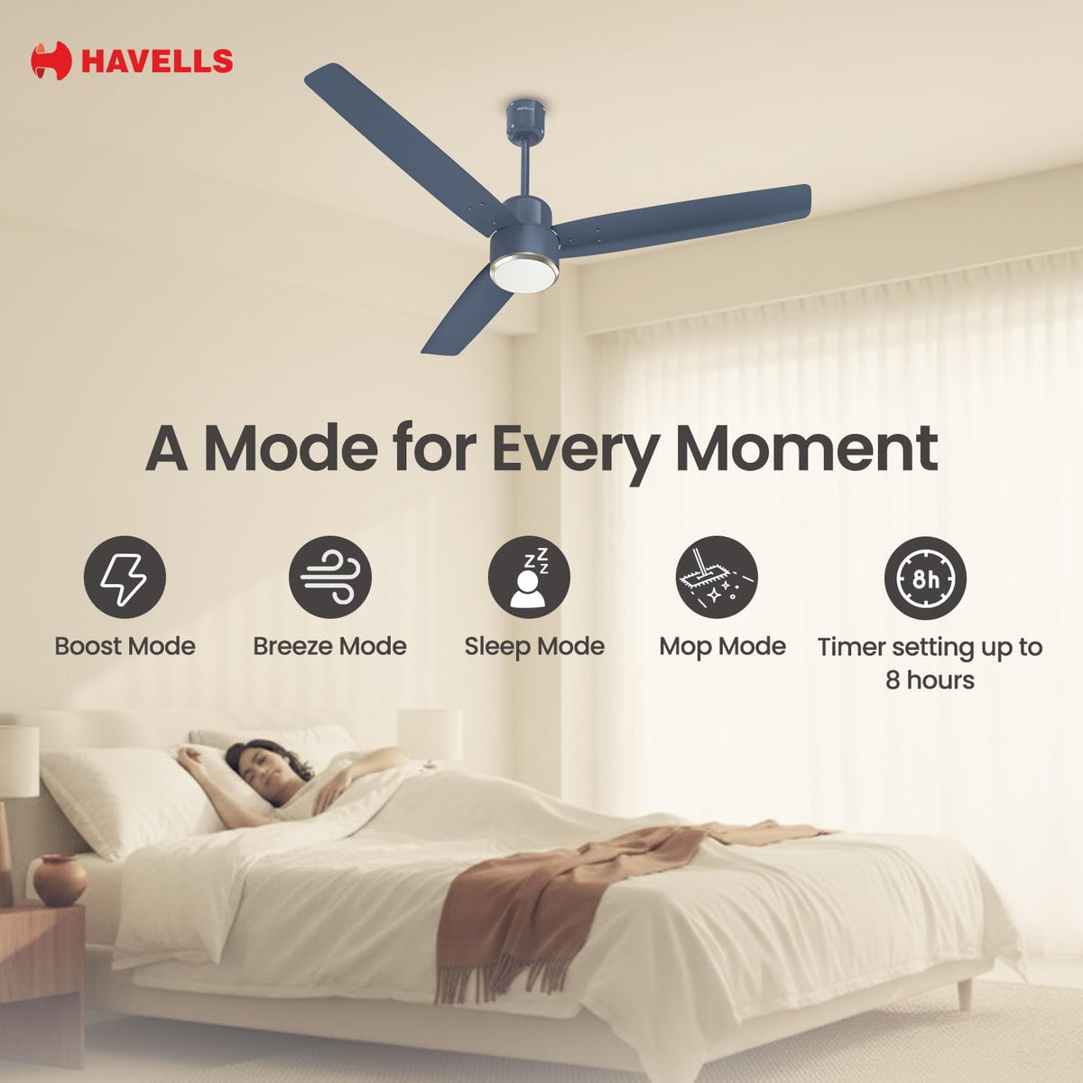 Havells FAB BLDC Underlight 1200 mm Ceiling Fan| 5 Star| Upto 65% Saving| Air Delivery: 235 cmm|Low Wattage: 30W| Low Noise|4 Speed Mode| 380 RPM| 2 Years...