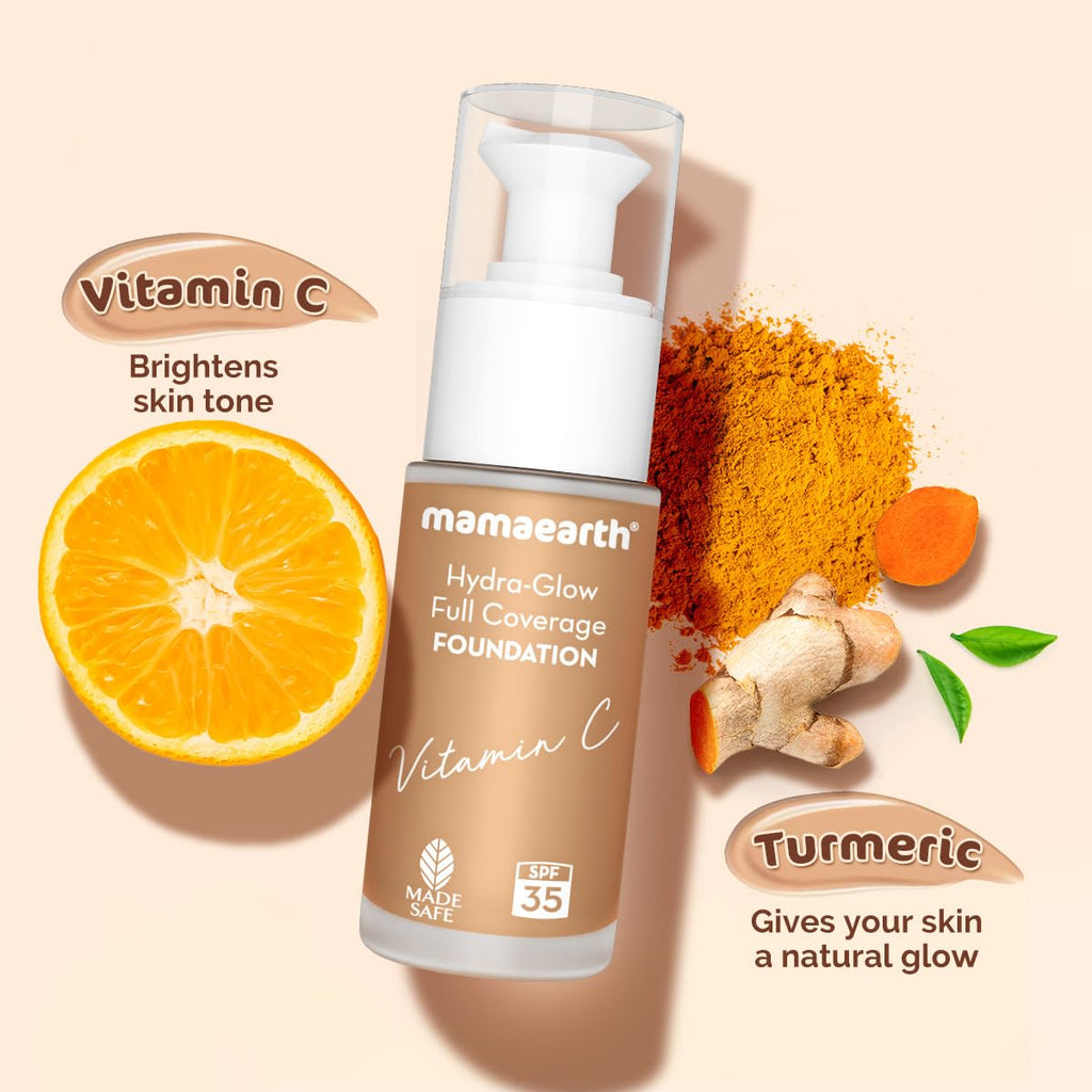 Mamaearth Hydra-Glow Full Coverage Dewy Finish Liquid Foundation With Vitamin C & Turmeric- 30 Ml