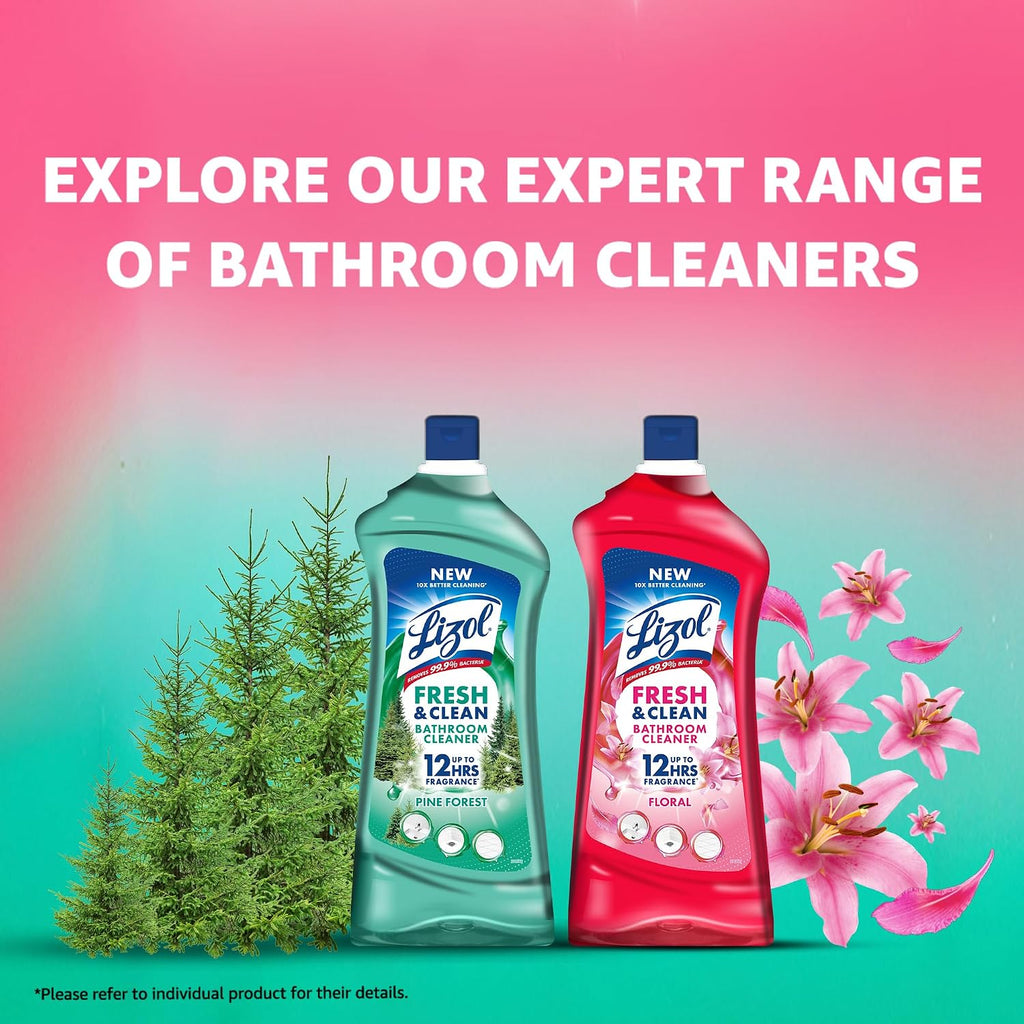Lizol Fresh & Clean Bathroom Cleaner | Floral | 1L | 10X Better Cleaning | Upto 12Hrs Fragrance| Multi Surface Clean Floors, Basin, Tiles