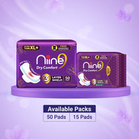 NIINE Dry Comfort Ultra Thin XL+ Sanitary Napkins for Heavy Flow (Pack of 1)50 Pads|320mm Long| Suitable for Heavy Flow|Faster Absorption |Prevents Wetness...