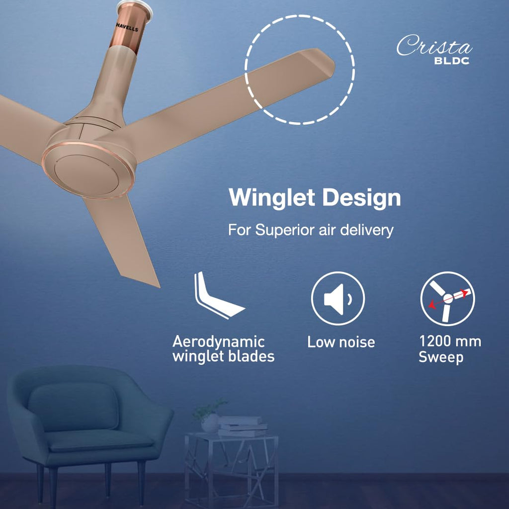 Havells 1200mm Crista Bldc Motor Ceiling Fan|Premium Finish With Rf Remote,100% Copper,Upto 60% Energy Saving|Low Noise: 55Db,2 Year Warranty,Dust...